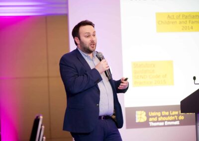 Thomas Emmett from BirkettLong Solicitors talks on the microphone around legal obligations for SENCOs.