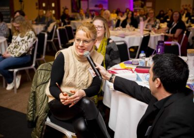 A SENCO asking a question to a panel of specialist at the SENsible24 SENCO Conference. Gavin Hawkins holds the microphone
