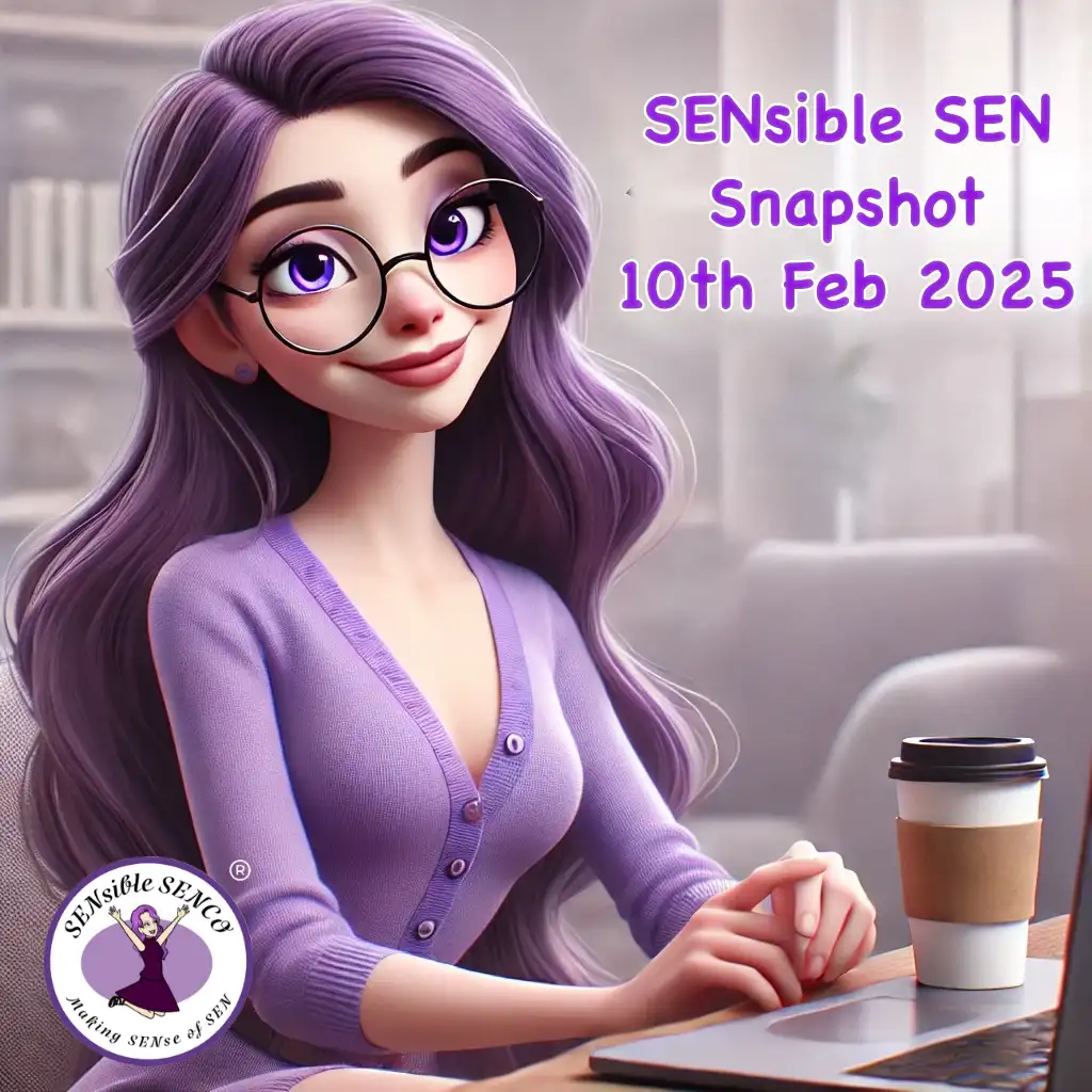 Violet, a Pixar-style character with long purple hair tied in a ponytail, wearing glasses and a smart-casual purple dress, sits at a laptop with a coffee cup beside her. She is smiling thoughtfully, as if writing or engaging in an online discussion. The setting is a cosy workspace with a notepad and scattered papers, reinforcing a relaxed yet professional tone.