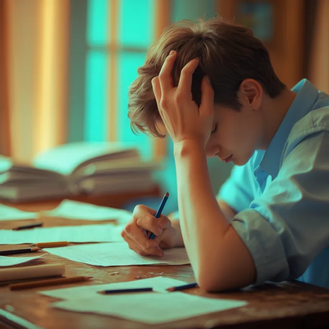 A teenager struggling to hold a pencil correctly, this is depicting the physical difficulties that those with dysgraphia can suffer from.
