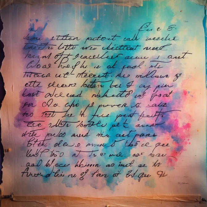 An image of some handwriting that is illegible, with multi-coloured ink on parchment style paper