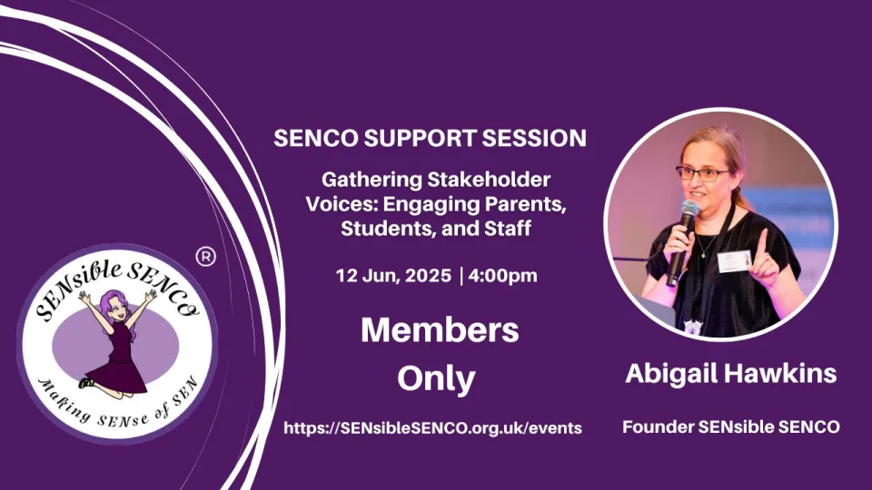 Abigail Hawkins presenting a webinar on engaging parents, students, and staff in school SEND decisions.